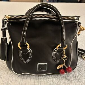 Dooney & Bourke FLORENTINE Navy BLUE Leather Sm SATCHEL CONVERTIBLE W/ 🍒 Charm